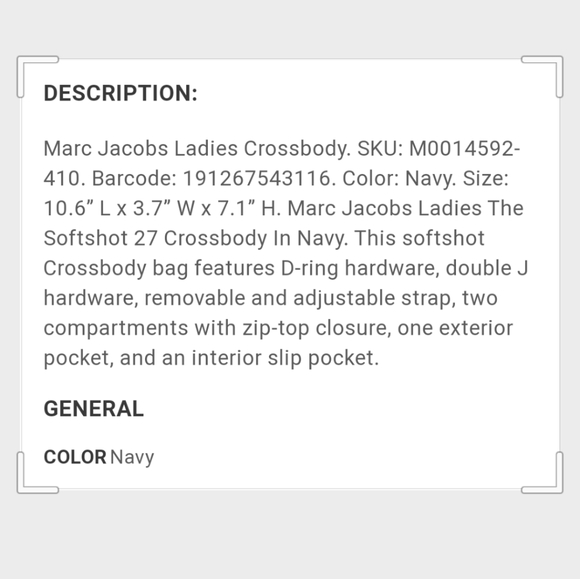 Marc Jacobs Softshot 27 bag, Navy - Picture 8 of 8